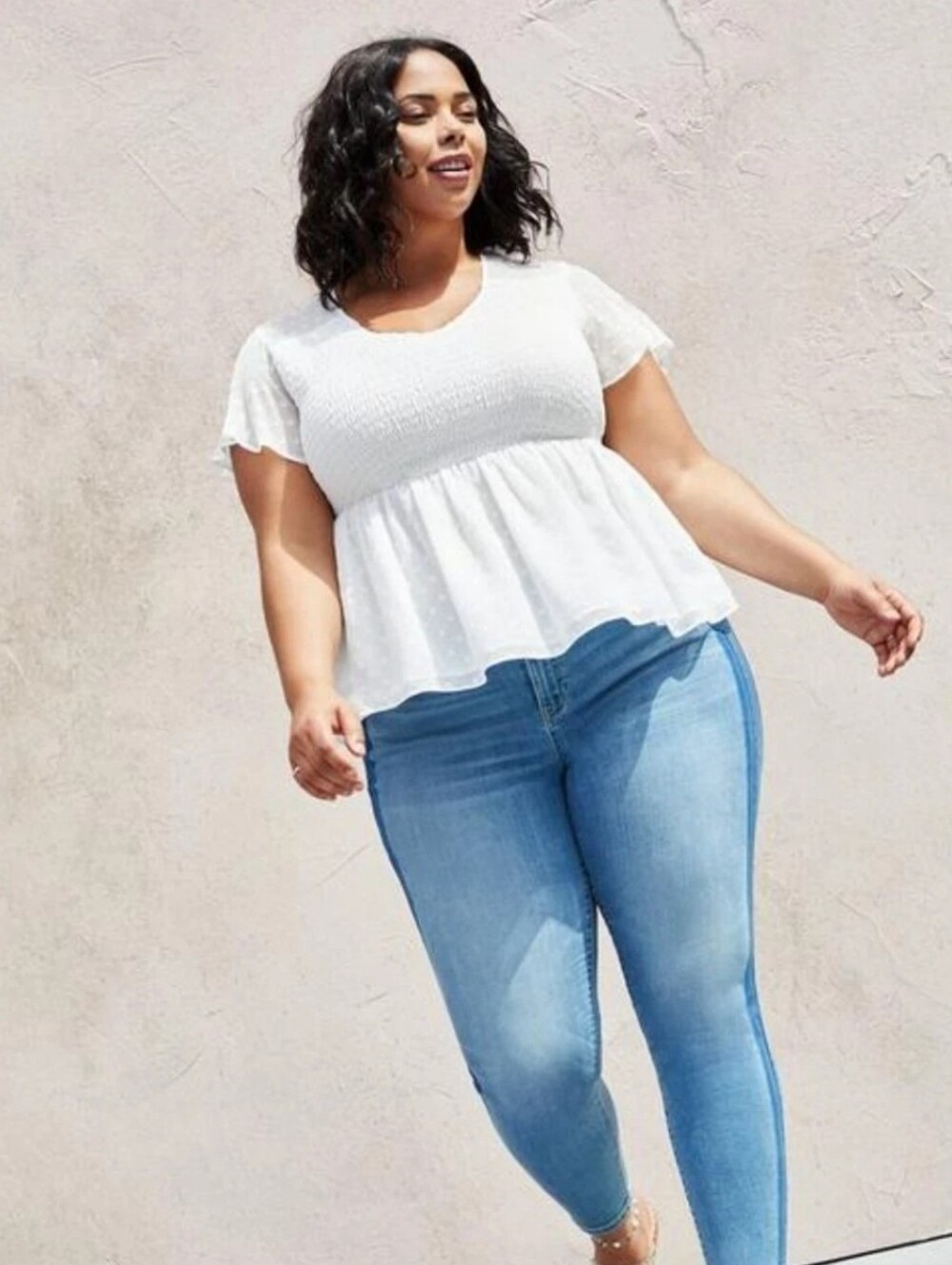 torrid Peplum Chiffon Clip Dot Smocked Top